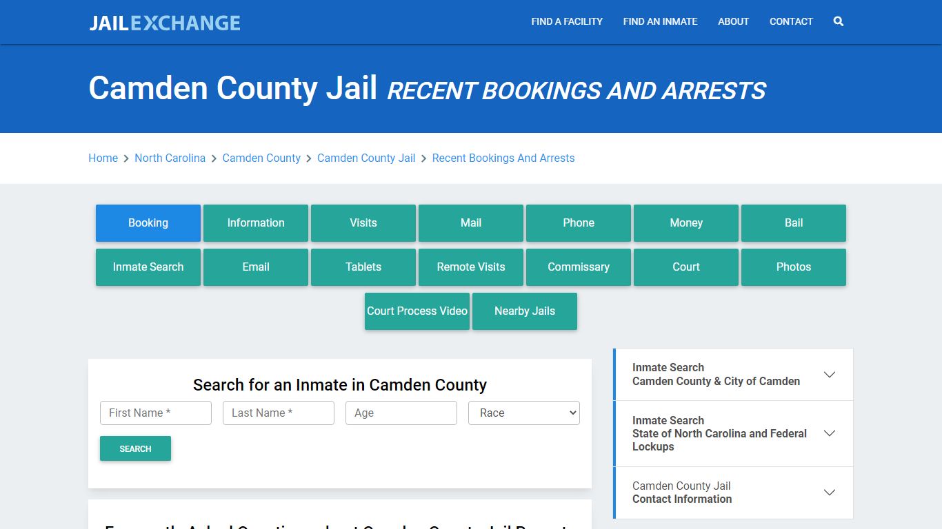 Camden County Jail NC Recent Arrests and Bookings - Jail Exchange