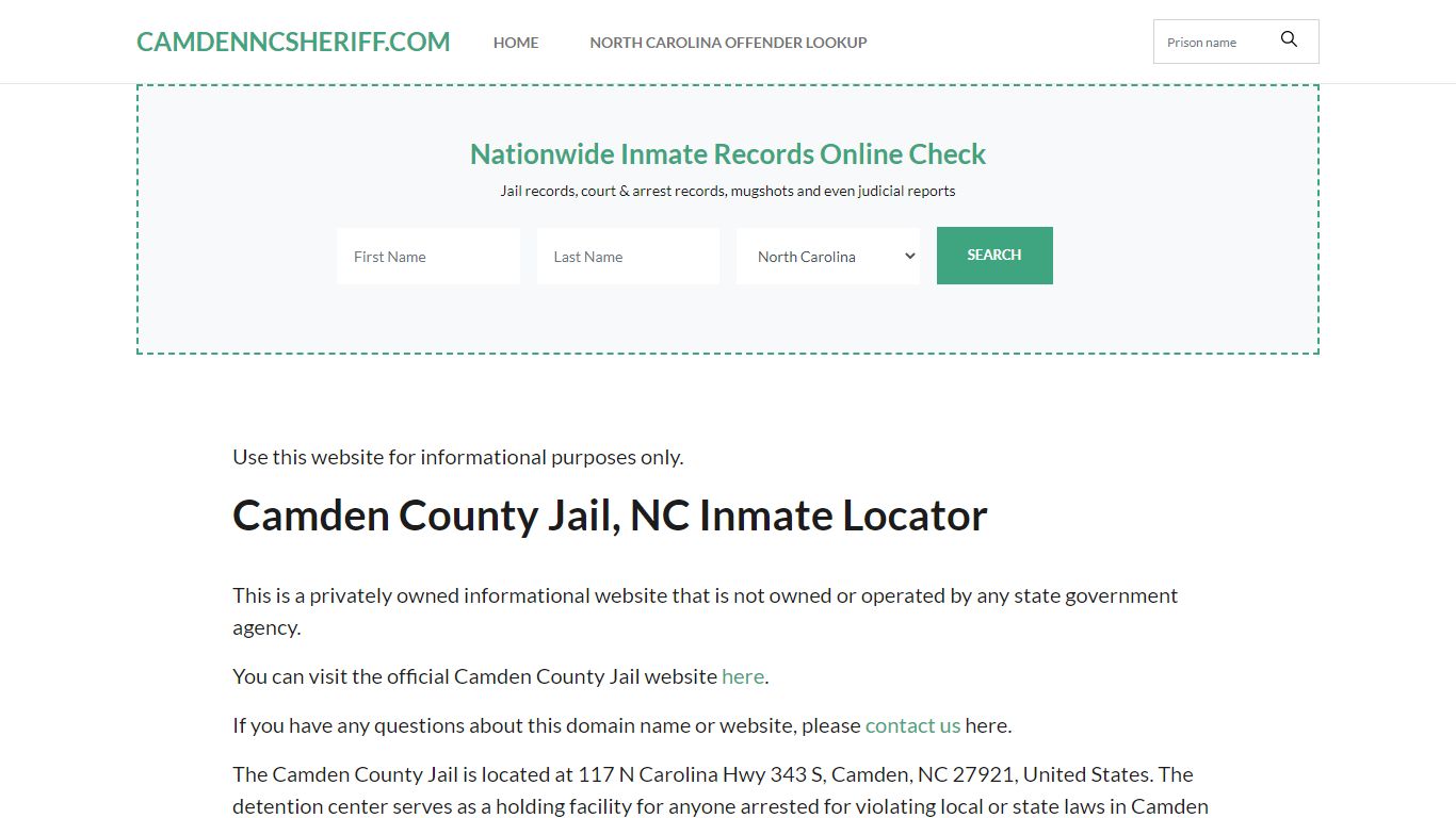 About Camden County Jail, NC, Sheriff's Office